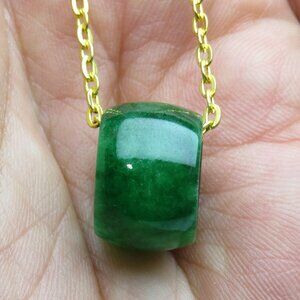 14k Jade Oval Barrel Bead Chain Slide Pendant